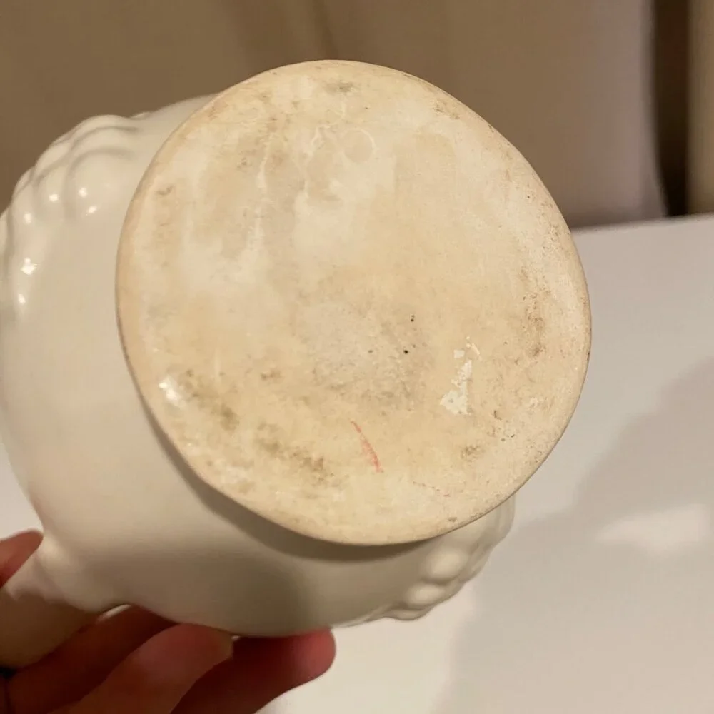 Vintage Cream Stoneware Pitcher Vase – Raised‎ Grape Design, Farmhouse Style
